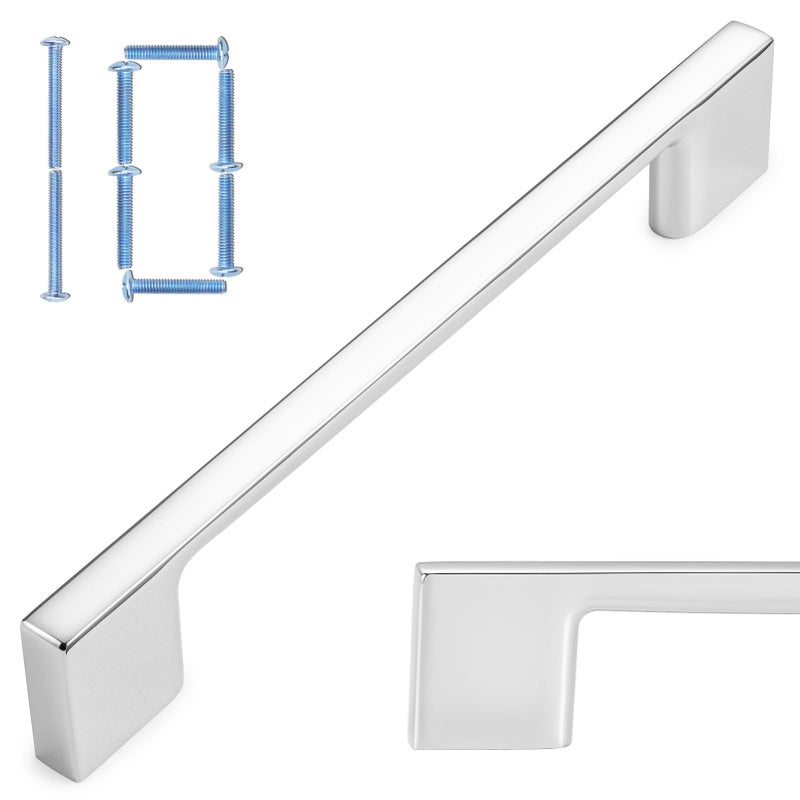 KOOFIZO Wide Foot Cabinet Bar Pull - Chrome Modern Solid Handle, 5 Inch/128mm Screw Spacing, 10-Pack for Kitchen Cupboard Door, Bedroom Dresser Drawer, Bathroom Wardrobe Hardware - Image 1
